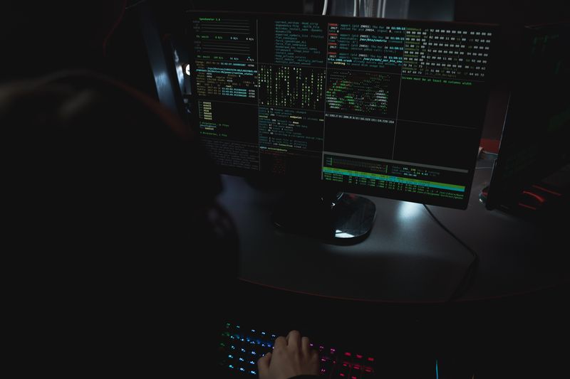Security professional reviewing computer systems
